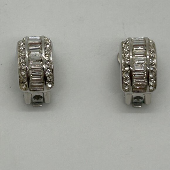 Christian Dior Vintage Clip-On Earrings With Rhinestones & Silver-Tone Metal - Picture 13 of 16